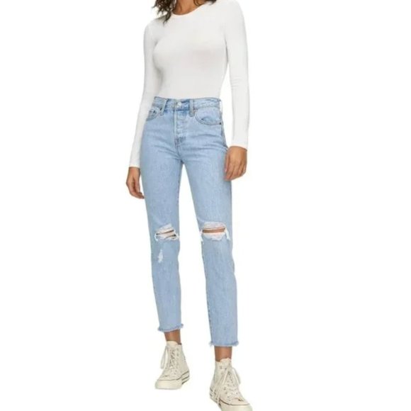 LEVI'S Wedgie High Rise Ripped Cropped Jeans Frayed Hem - Picture 2 of 9